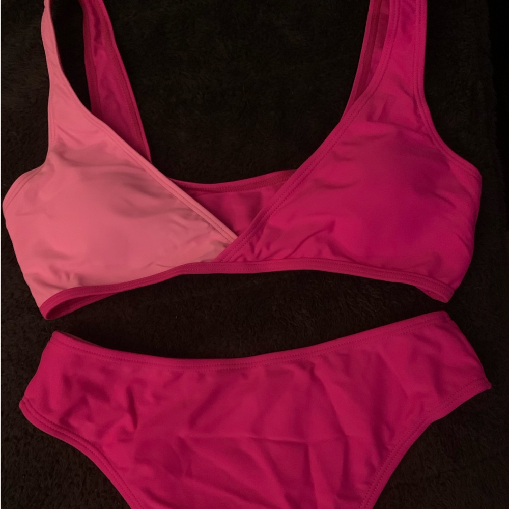 Small Pink two tone bikini bathing suit top and bottom